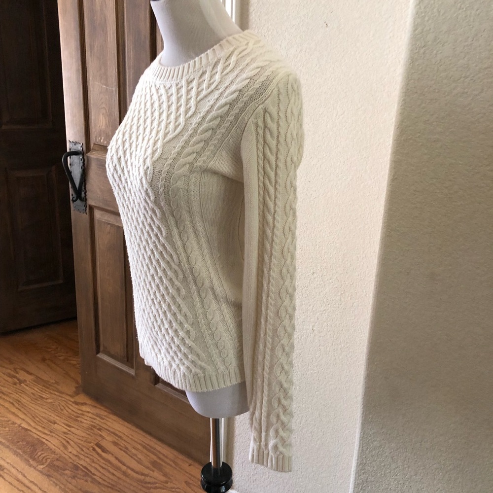 Fishermans Cable Knit Sweater Beachy Preppy Creme Crew Neck Small Viscose Coast - Picture 7 of 9